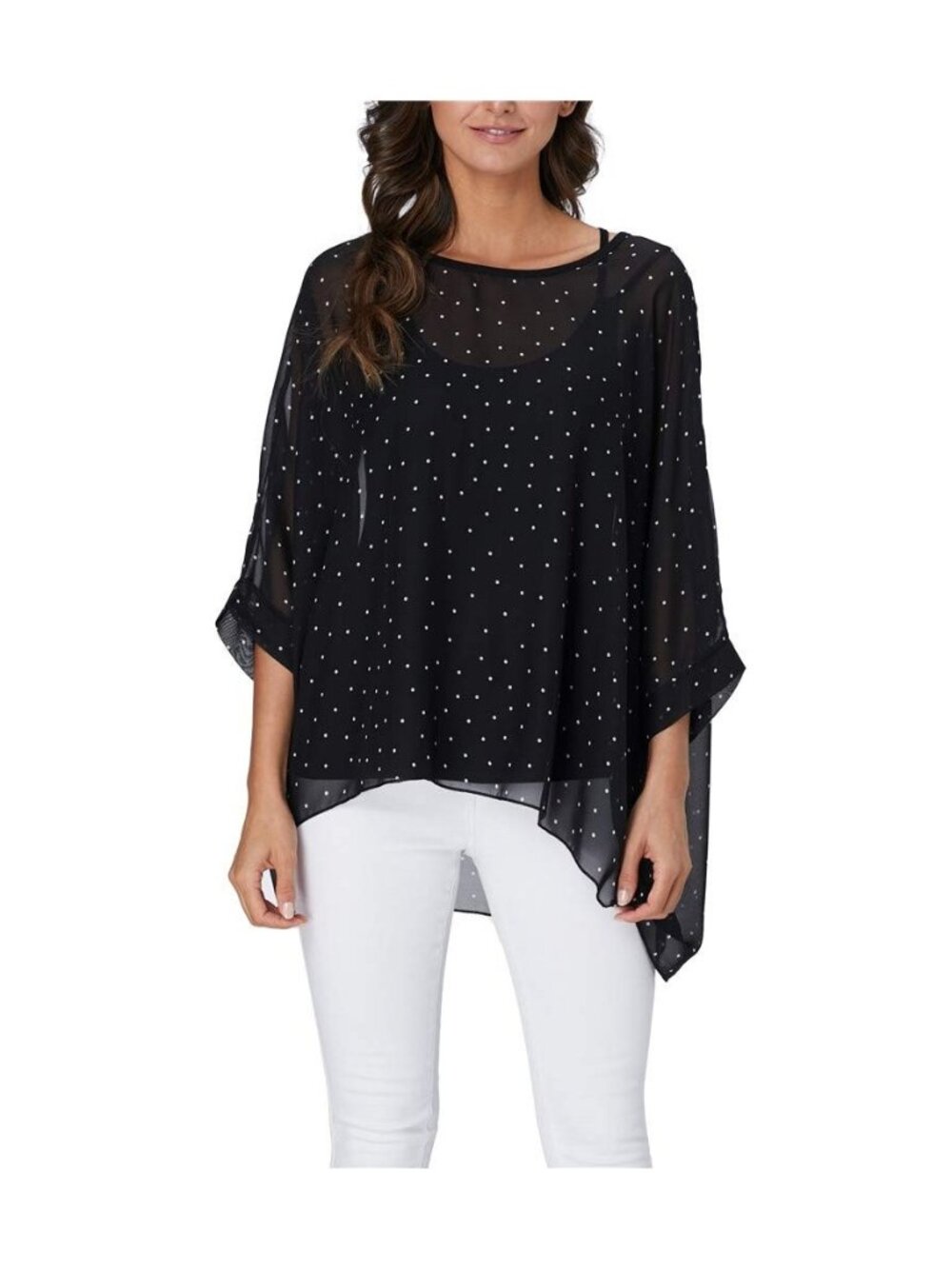 Womens Summer Printed Batwing Sleeve Top Chiffon Poncho Casual Loose Sheer